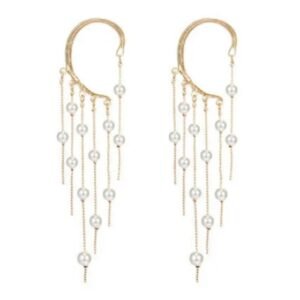 Kolczyki złote nauszne perły