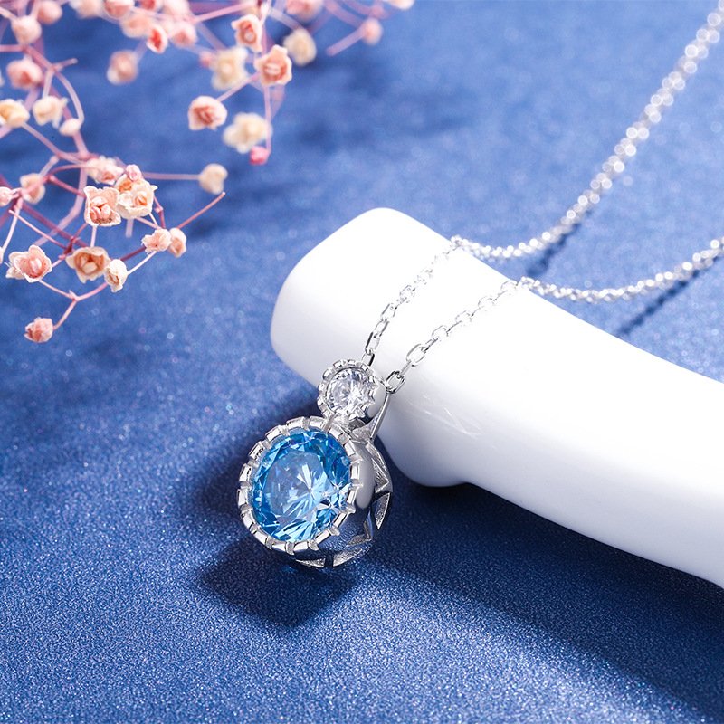 Naszyjnik Srebro 925 cyrkonia Błękitny - obrazek 2