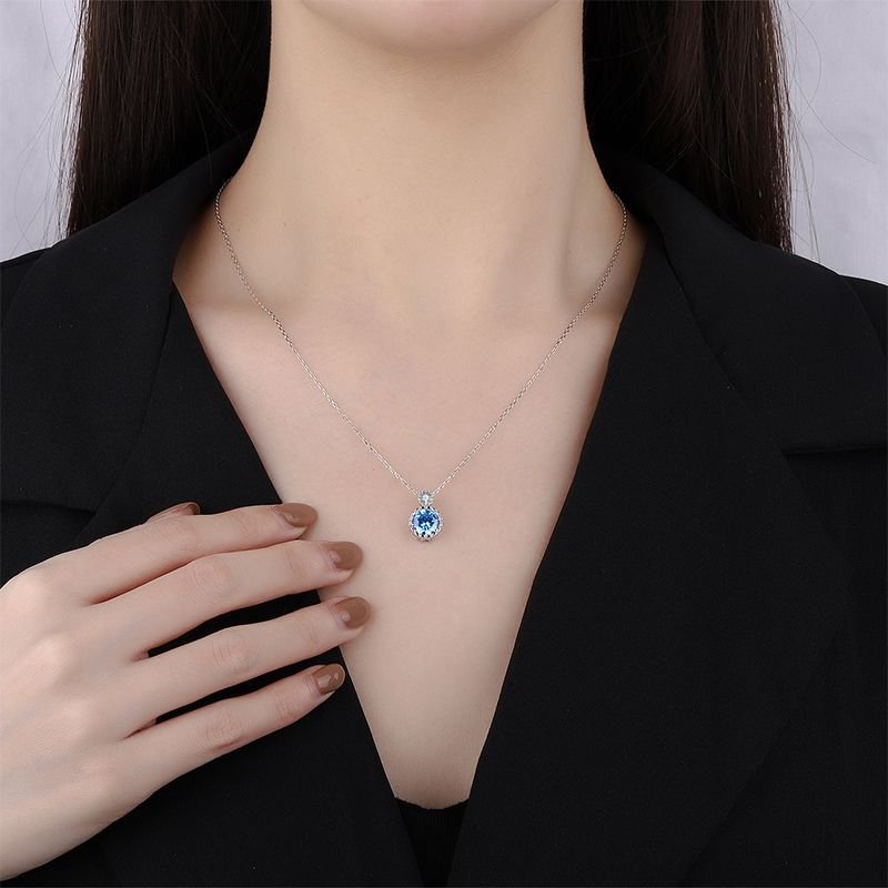 Naszyjnik Srebro 925 cyrkonia Błękitny - obrazek 3