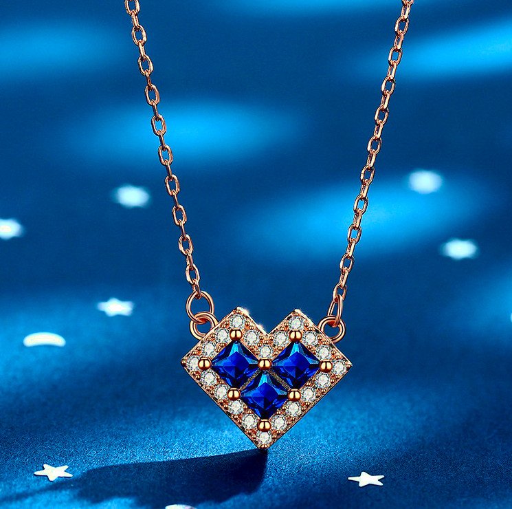 Naszyjnik Srebro 925 Golden Rose Błękitne Serce - obrazek 2