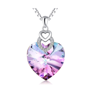 Naszyjnik Srebro 925 cyrkonia Swarovski Fioletowe Serce