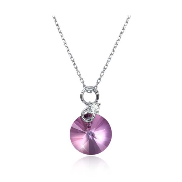 Naszyjnik Srebro 925 cyrkonia Swarovski Fioletowe Koło