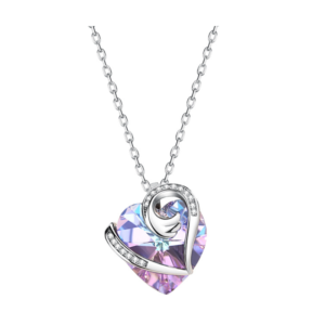 Naszyjnik Srebro 925 cyrkonia Swarovski Fioletowe Serce