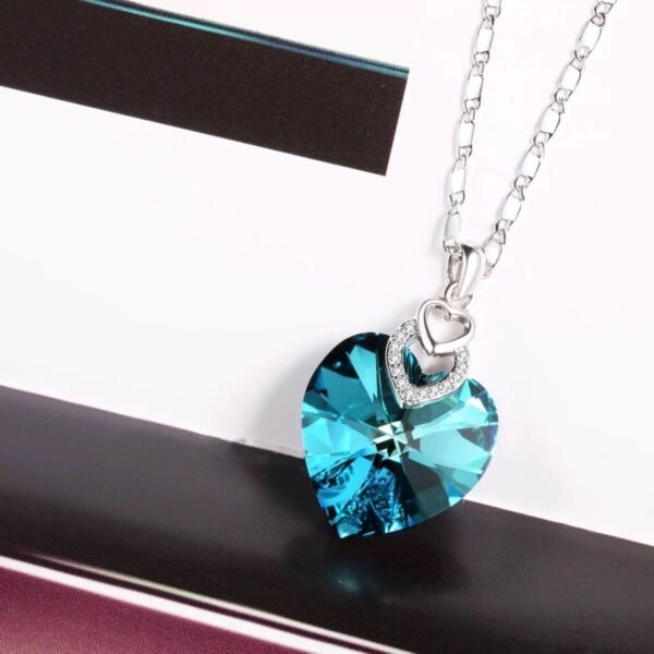 Naszyjnik Srebro 925 cyrkonia Swarovski Niebieskie Serce - obrazek 2