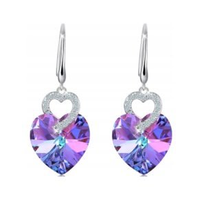 Kolczyki Srebro 925 Fioletowe Serca