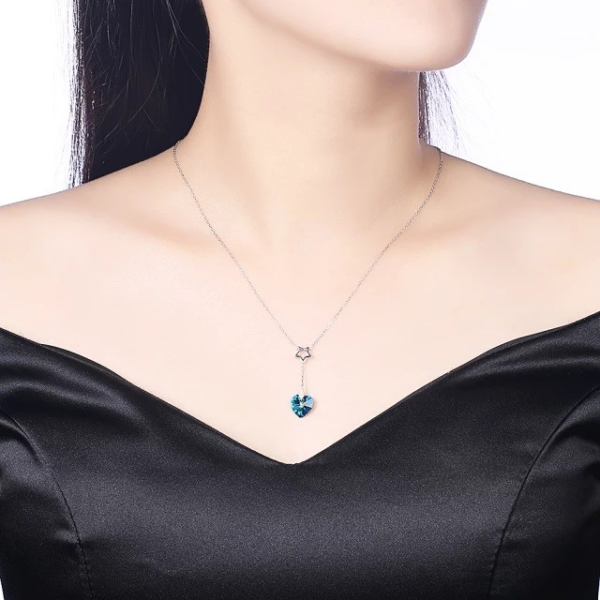 Naszyjnik Srebro 925 cyrkonia Swarovski Serce Gwiazdka - obrazek 3