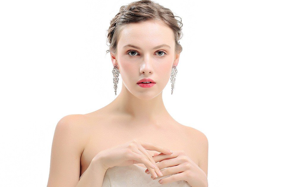 Kolczyki srebrne ślubne kryształki - obrazek 4