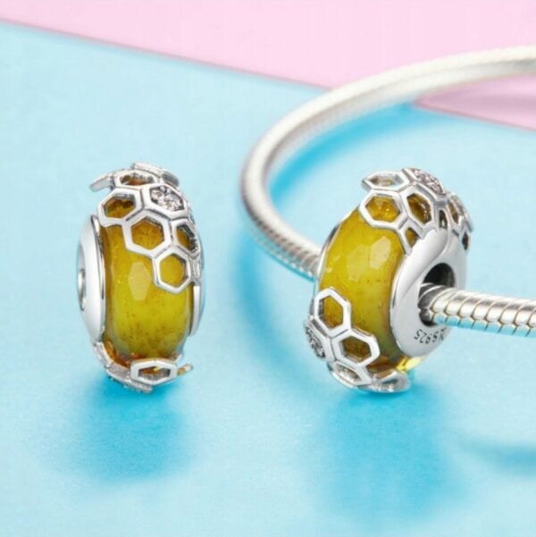 Zawieszka charms do pandory Srebro próby 925 Murano Plsaster Miodu - obrazek 2