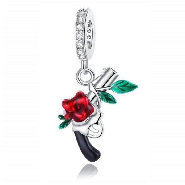 Zawieszka charms do pandory Srebro próby 925 Pistolet i Róża