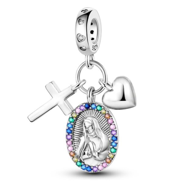 Zawieszka charms do pandory Srebro próby 925 Matka Boska i Krzyż