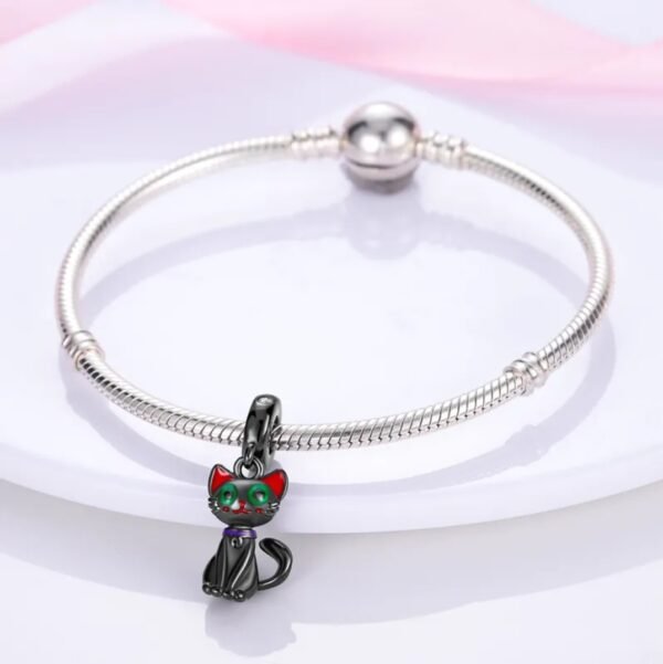 Zawieszka charms do pandory Srebro próby 925 Czarny Kotek - obrazek 3