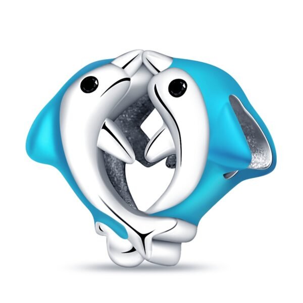 Zawieszka charms do pandory Srebro próby 925 Dwa Delfiny Morze
