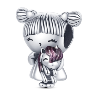 Zawieszka charms do pandory Srebro próby 925 Dziewczynka i Jednorożec