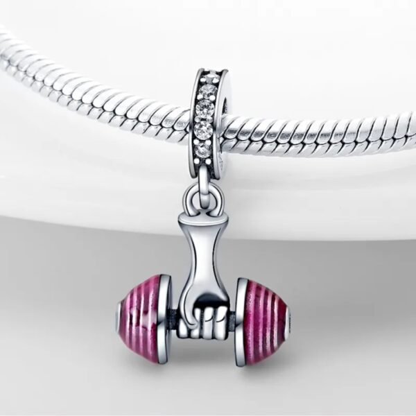 Zawieszka charms do pandory Srebro próby 925 Różowa Hantla - obrazek 2