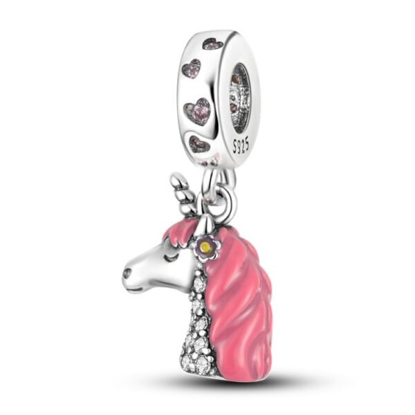 Zawieszka charms do pandory Srebro próby 925 Różowy Jednorożec