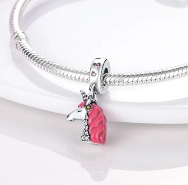Zawieszka charms do pandory Srebro próby 925 Różowy Jednorożec - obrazek 2