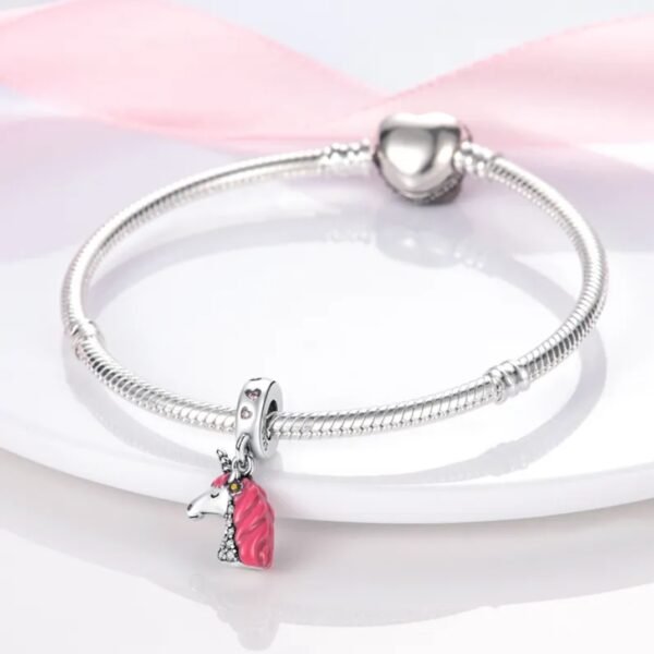 Zawieszka charms do pandory Srebro próby 925 Różowy Jednorożec - obrazek 3