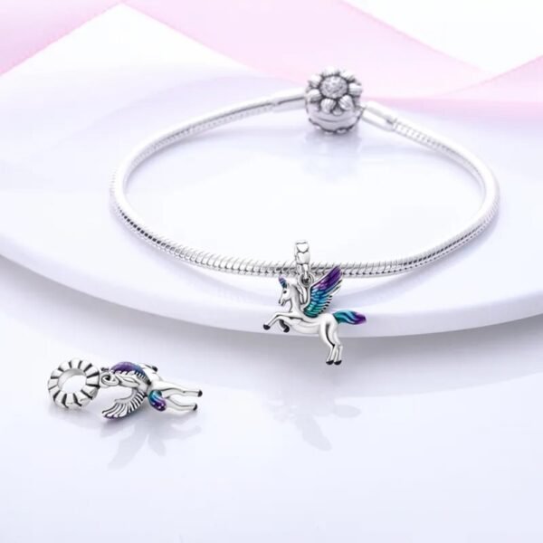 Zawieszka charms do pandory Srebro próby 925 Jednorożec Pegaz - obrazek 3