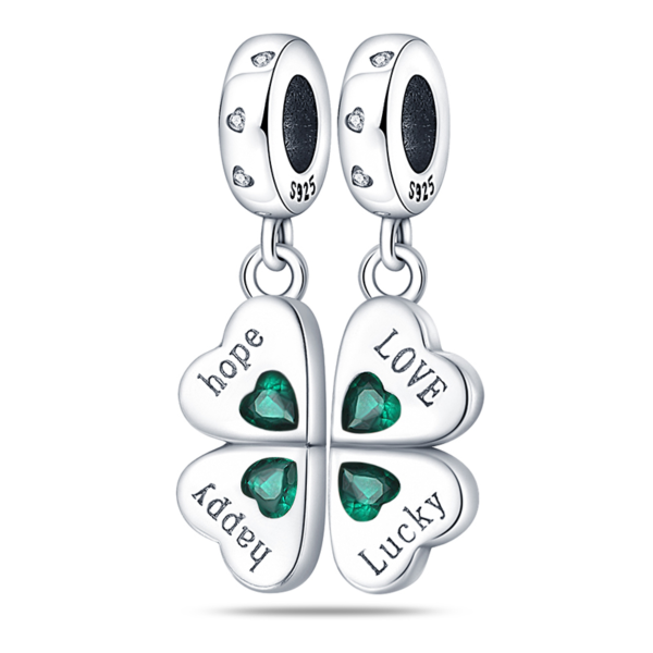 Zawieszka charms do pandory Srebro próby 925 Czterolistna Koniczynka 2w1