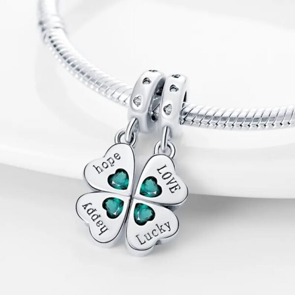 Zawieszka charms do pandory Srebro próby 925 Czterolistna Koniczynka 2w1 - obrazek 2