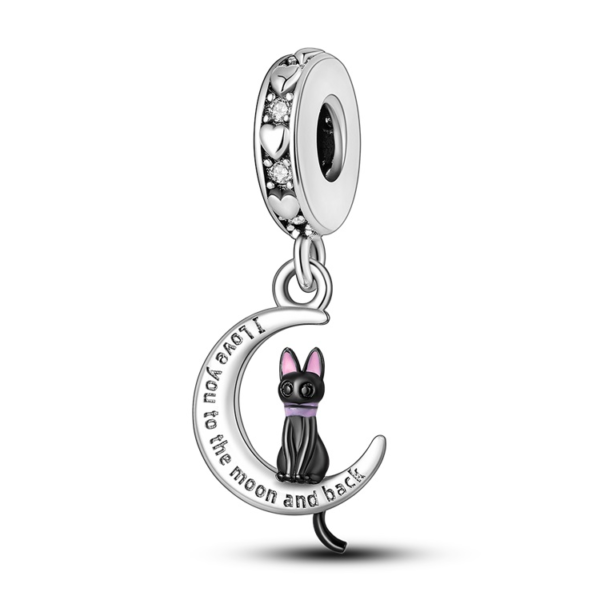 Zawieszka charms do pandory Srebro próby 925 Kot i Księżyc