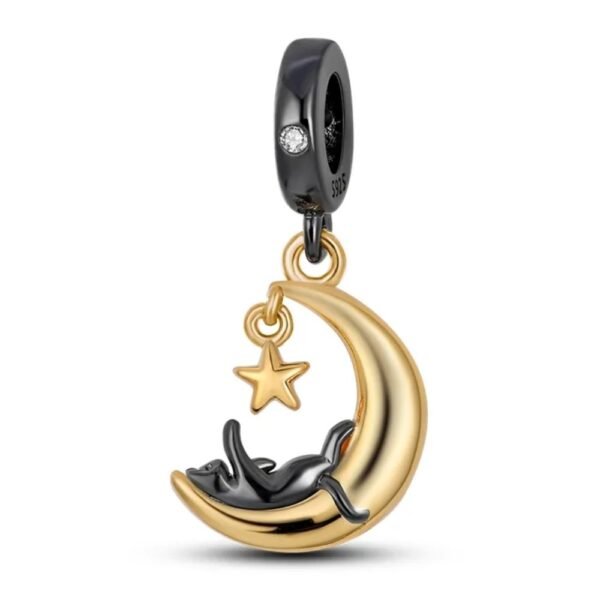 Zawieszka charms do pandory Srebro próby 925 Kot na Księżycu