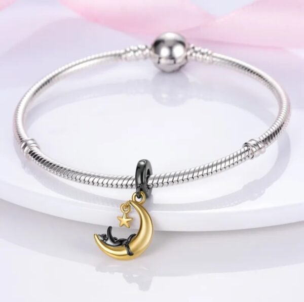 Zawieszka charms do pandory Srebro próby 925 Kot na Księżycu - obrazek 3