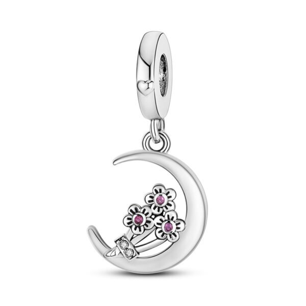 Zawieszka charms do pandory Srebro próby 925 Księżyc I Kwiaty