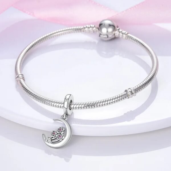 Zawieszka charms do pandory Srebro próby 925 Księżyc I Kwiaty - obrazek 3