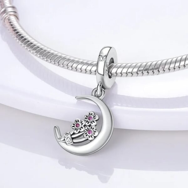 Zawieszka charms do pandory Srebro próby 925 Księżyc I Kwiaty - obrazek 2