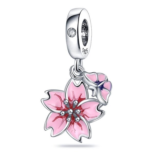 Zawieszka charms do pandory Srebro próby 925 Magnolia i Motyl