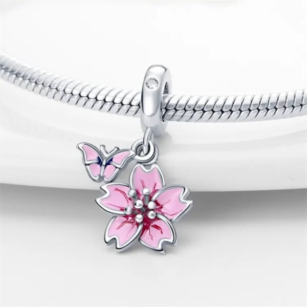 Zawieszka charms do pandory Srebro próby 925 Magnolia i Motyl - obrazek 2