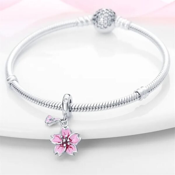 Zawieszka charms do pandory Srebro próby 925 Magnolia i Motyl - obrazek 3