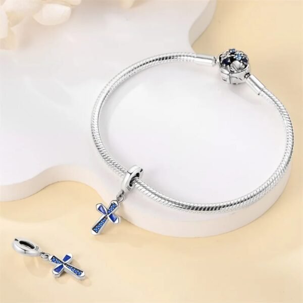 Zawieszka charms do pandory Srebro próby 925 Niebieski Krzyżyk - obrazek 3