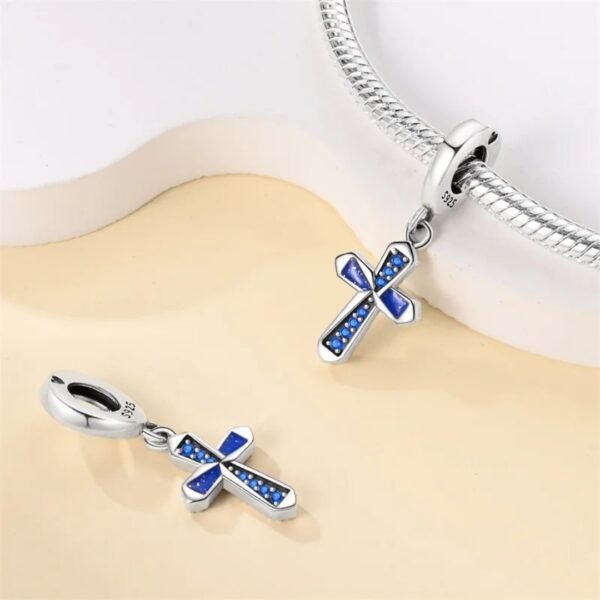 Zawieszka charms do pandory Srebro próby 925 Niebieski Krzyżyk - obrazek 2
