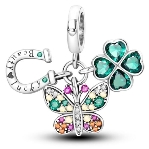 Zawieszka charms do pandory Srebro próby 925 Podkowa Koniczynka Motyl