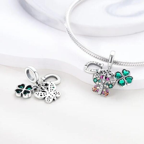 Zawieszka charms do pandory Srebro próby 925 Podkowa Koniczynka Motyl - obrazek 2