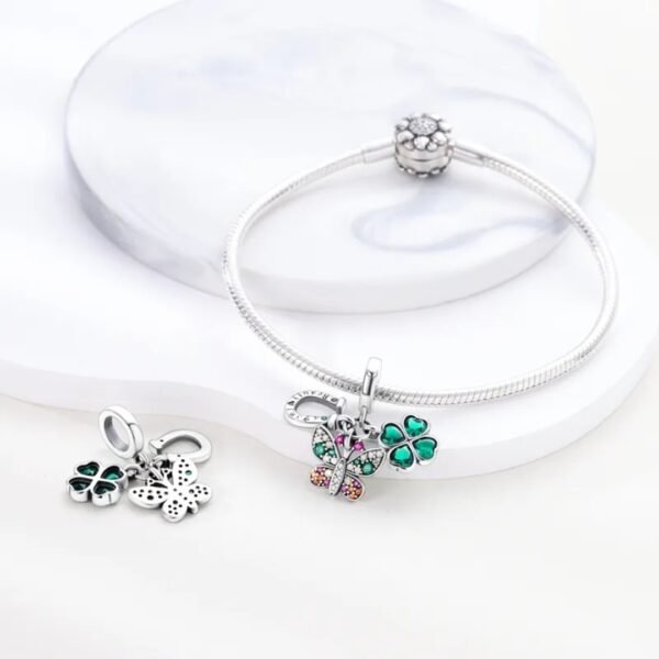 Zawieszka charms do pandory Srebro próby 925 Podkowa Koniczynka Motyl - obrazek 3