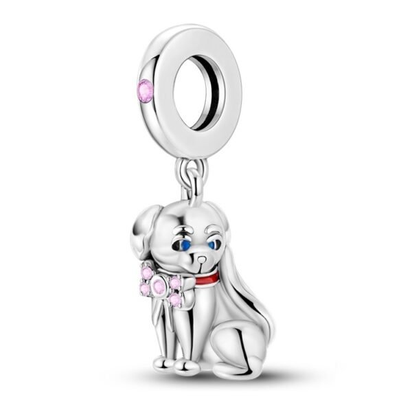 Zawieszka charms do pandory Srebro próby 925 Piesek z Kokardą