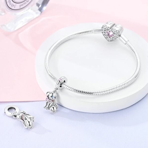 Zawieszka charms do pandory Srebro próby 925 Piesek z Kokardą - obrazek 3