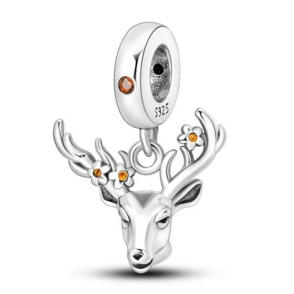 Zawieszka charms do pandory Srebro próby 925 Jeleń Kwiaty