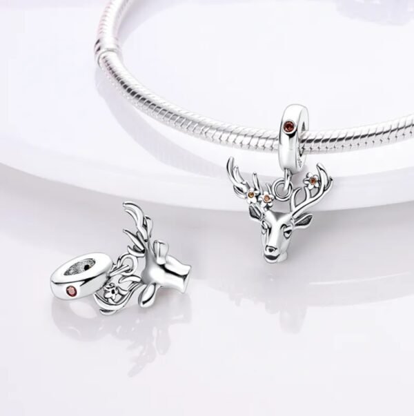 Zawieszka charms do pandory Srebro próby 925 Jeleń Kwiaty - obrazek 2