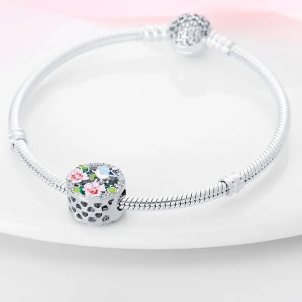 Zawieszka charms do pandory Srebro próby 925 Kwiaty i Ptak - obrazek 3