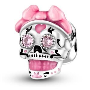 Zawieszka charms do pandory Srebro próby 925 Różowa Czaszka