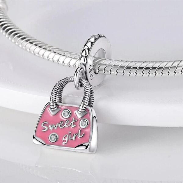 Zawieszka charms do pandory Srebro próby 925 Różowa Torebka - obrazek 2