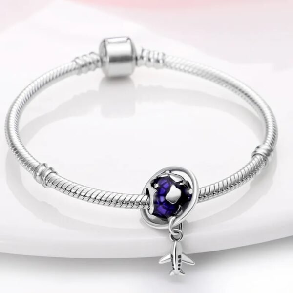 Zawieszka charms do pandory Srebro próby 925 Samolot i Globus - obrazek 3