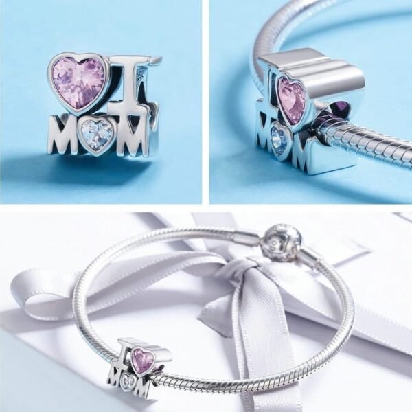 Zawieszka charms do pandory Srebro próby 925 I Love Mom - obrazek 2