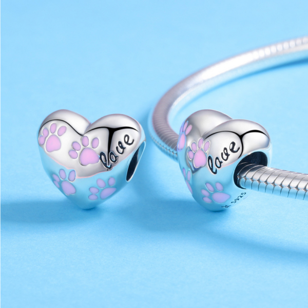 Zawieszka charms do pandory Srebro próby 925 Serce i Łapki Pupila - obrazek 2