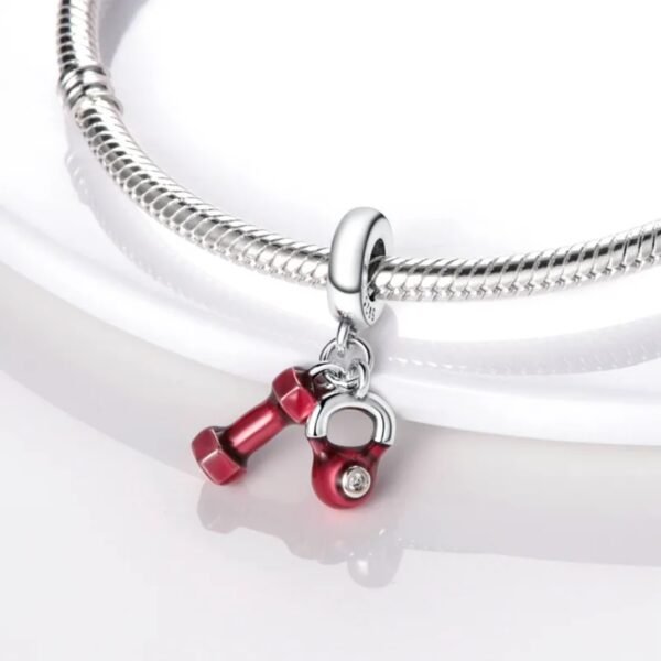Zawieszka charms do pandory Srebro próby 925 Hantla i Kettlebell - obrazek 2