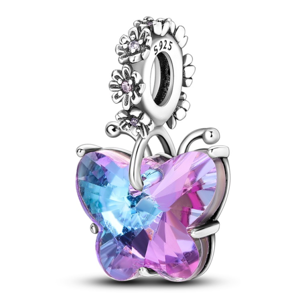 Zawieszka charms do pandory Srebro próby 925 Fioletowy Motyl